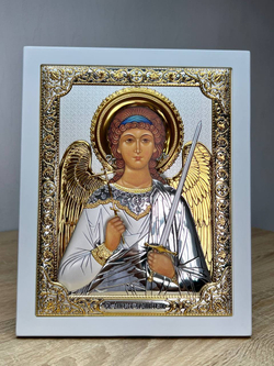 Ангел Хранитель, икона прямоугольная с рамкой, белое дерево 210х260