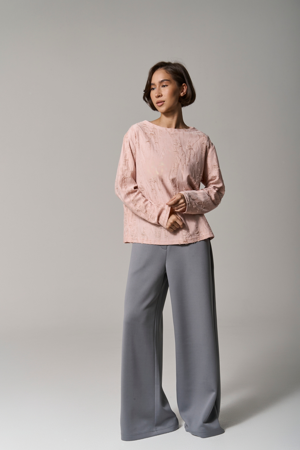 Брюки трикотажные wide leg серые