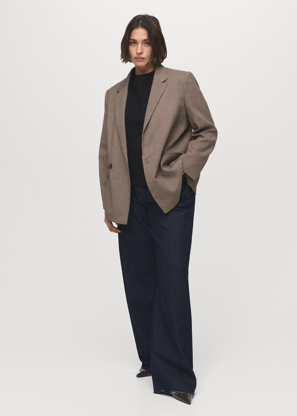 Двубортный блейзер в мелкую гусиную лапку