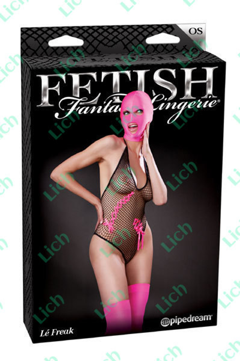 Черно-розовый комплект: боди-сетка и шлем из винила