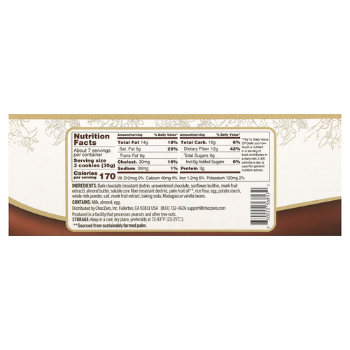 ChocZero, Premium Cookies, печенье с темным шоколадом, 20 пакетиков по 11,5 г (0,4 унции)