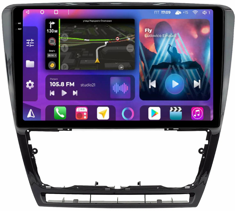 Магнитола для Skoda Octavia A5 2004-2013 (рамка черная глянцевая) - FarCar BM005M монитор 10.36" QLED на Android 14, TS10, 4+32Гб, CarPlay, 4G SIM-слот