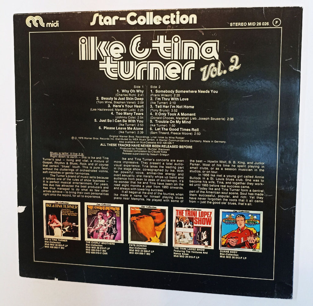 Винтажная виниловая пластинка LP Ike and Tina Turner Star Collection Vol. 2 (Germany 1975)