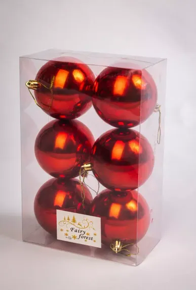 Набор пластиковых шаров Анет 80 мм., красный глянцевый, 6 шт., ЕлкиТорг (150326)