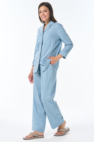 Пижама женская с брюками и рубашкой на пуговицах Лори P0300-F51.2F11 голубая