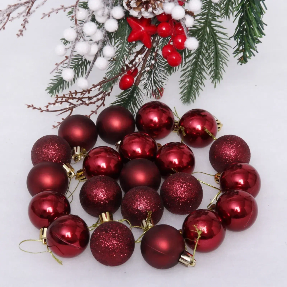 Новогодние шары 4 см (набор 24 шт) «Микс фактур», темный рубин