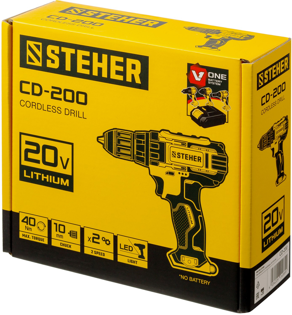 STEHER V1, 20 В, 40 Н·м, без АКБ, дрель-шуруповерт (CD-200)
