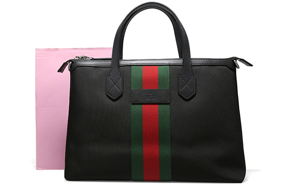 GUCCI Leather Canvas With Leather Canvas Bag, Tote Bag, Shopping Bag, Crossbody Bag, Handbag Large Men"s Black
