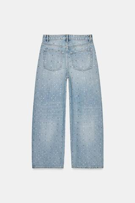 ZARA ДЖИНСЫ TRF BAGGY СО СТРАЗАМИ И СРЕДНЕЙ ПОСАДКОЙ, ГОЛУБОЙ