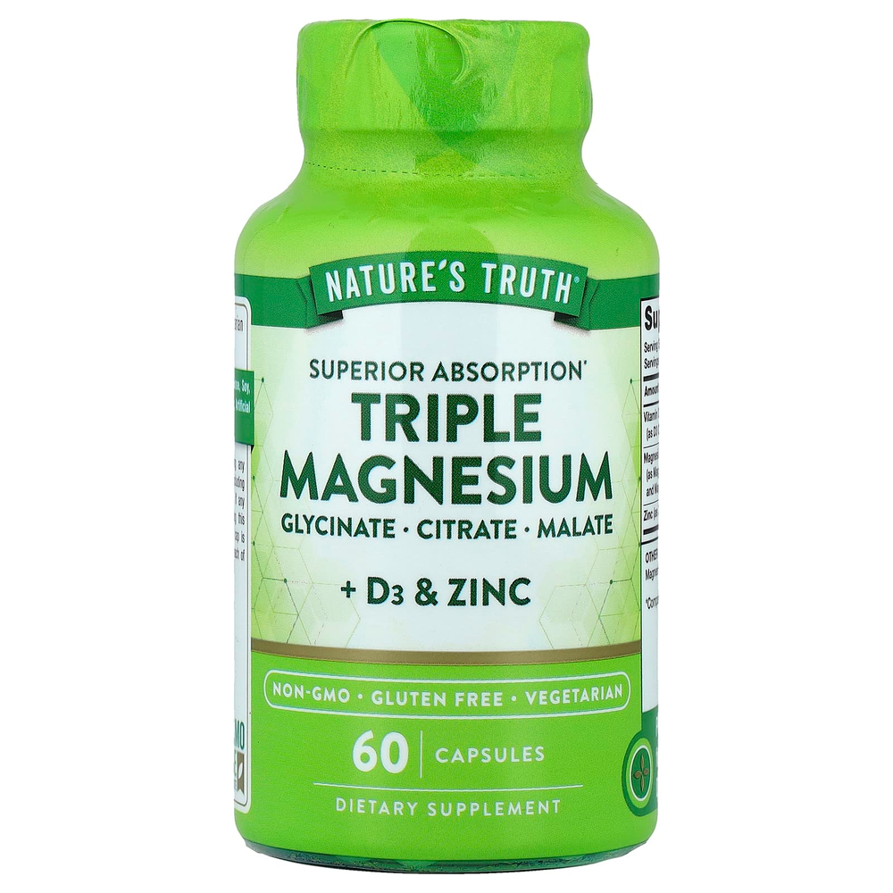 Nature's Truth, Тройной магний + D3 и цинк, 60 капсул