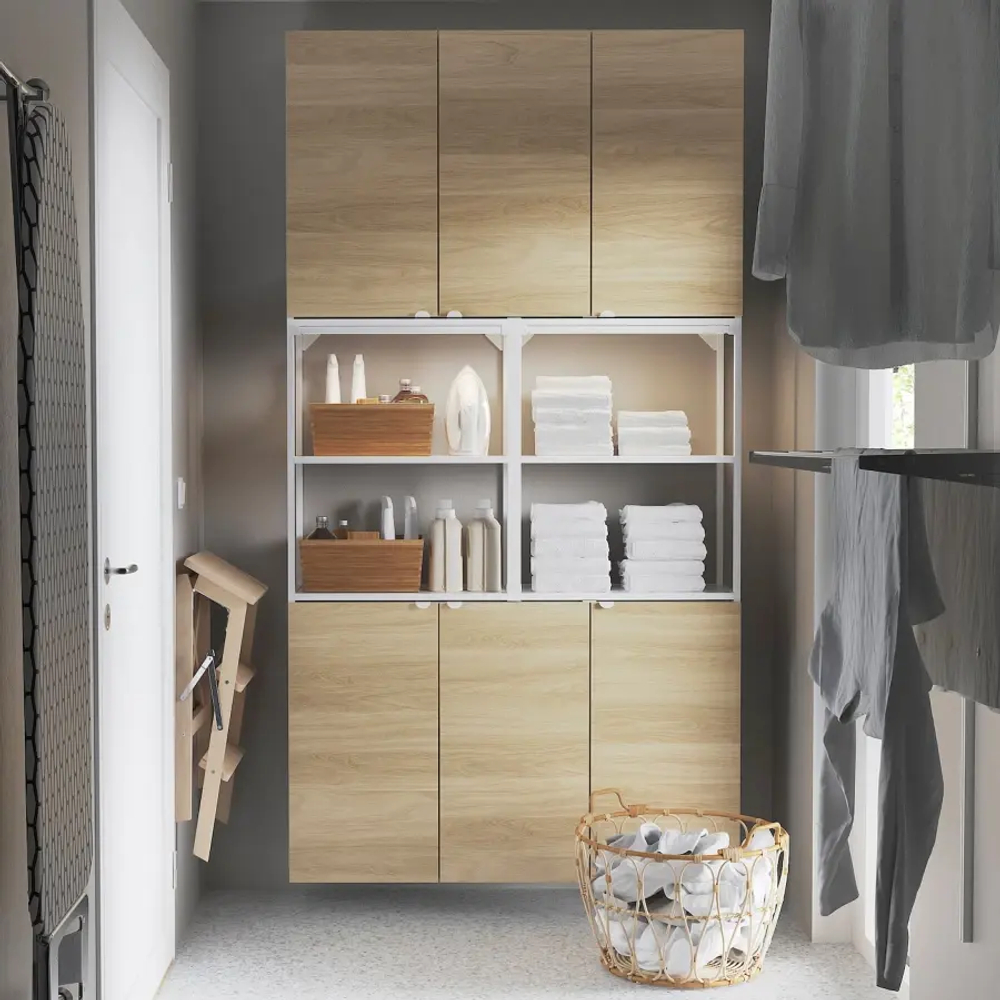 Книжный шкаф -  ENHET IKEA/ ЭНХЕТ ИКЕА, 225х120 см, белый/под беленый дуб