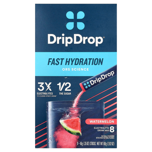 DripDrop, Electrolyte Drink Mix, Watermelon, 8 Sticks, 0.35 oz (10 g) Each