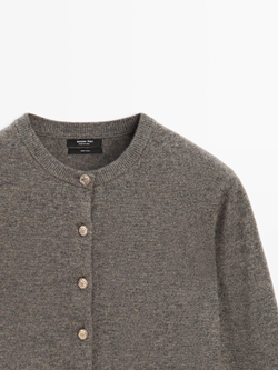 Massimo Dutti Кардиган из 100% шерсти с золотистыми пуговицами, кротово-коричневый
