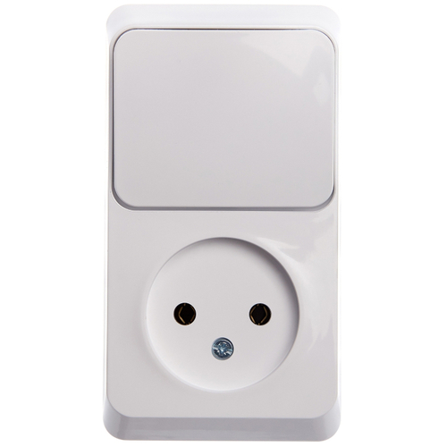 Schneider Electric ЭТЮД Белый Блок: Розетка без заземляющих контактов+ выключатель 1-клавишный открытая установка BPA16-204B