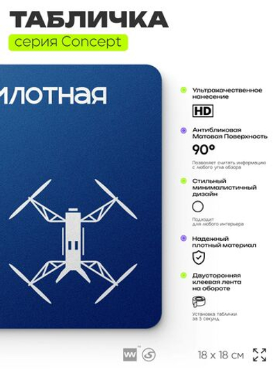 Табличка Беспилотная зона, на дверь и стену, информационная и навигационная, серия CONCEPT, 18х18 см, пластиковая, Айдентика Технолоджи