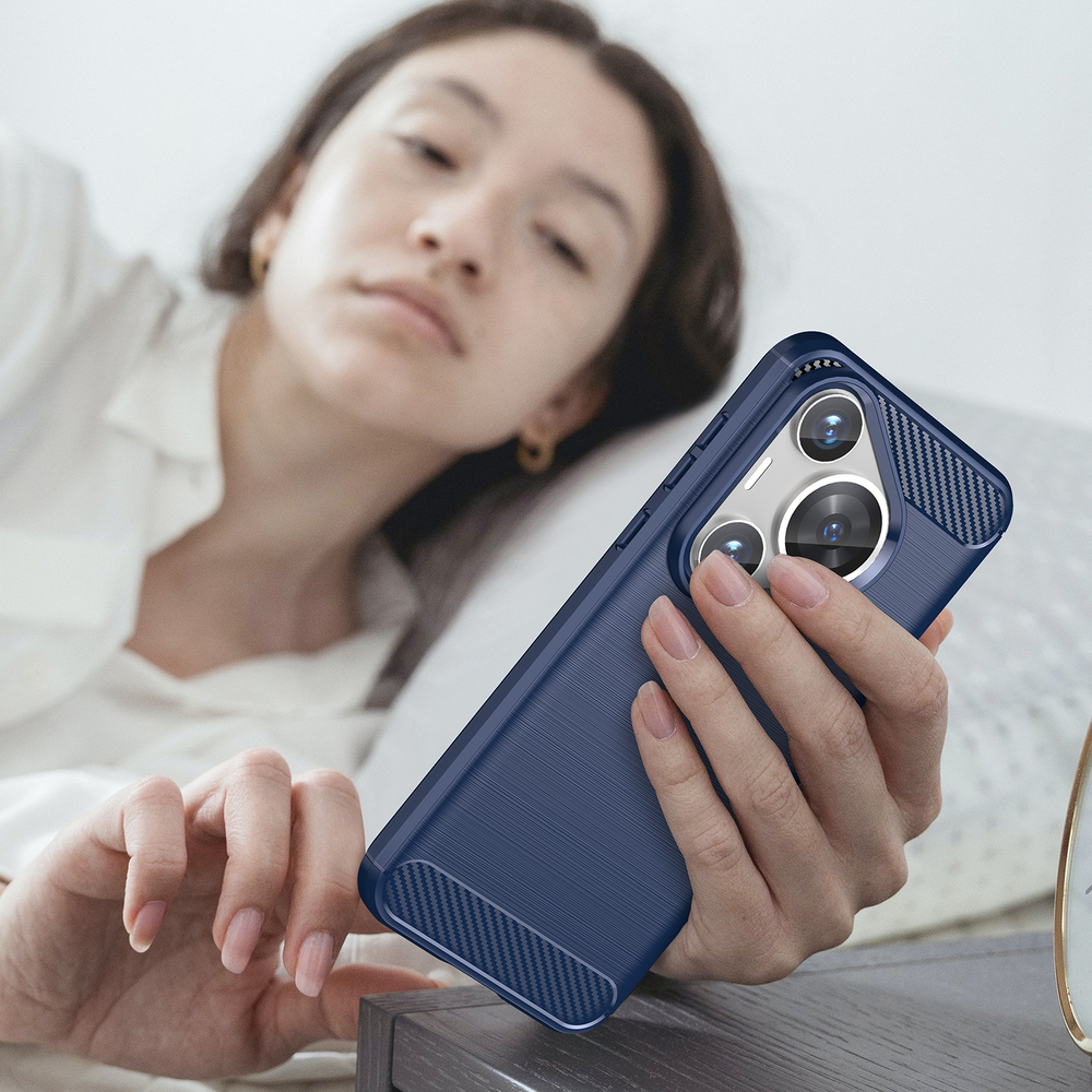 Чехол в стиле карбон синего цвета на Huawei Pura 70 Pro и Pura 70 Pro+, мягкий отклик кнопок, серия Carbon от Caseport