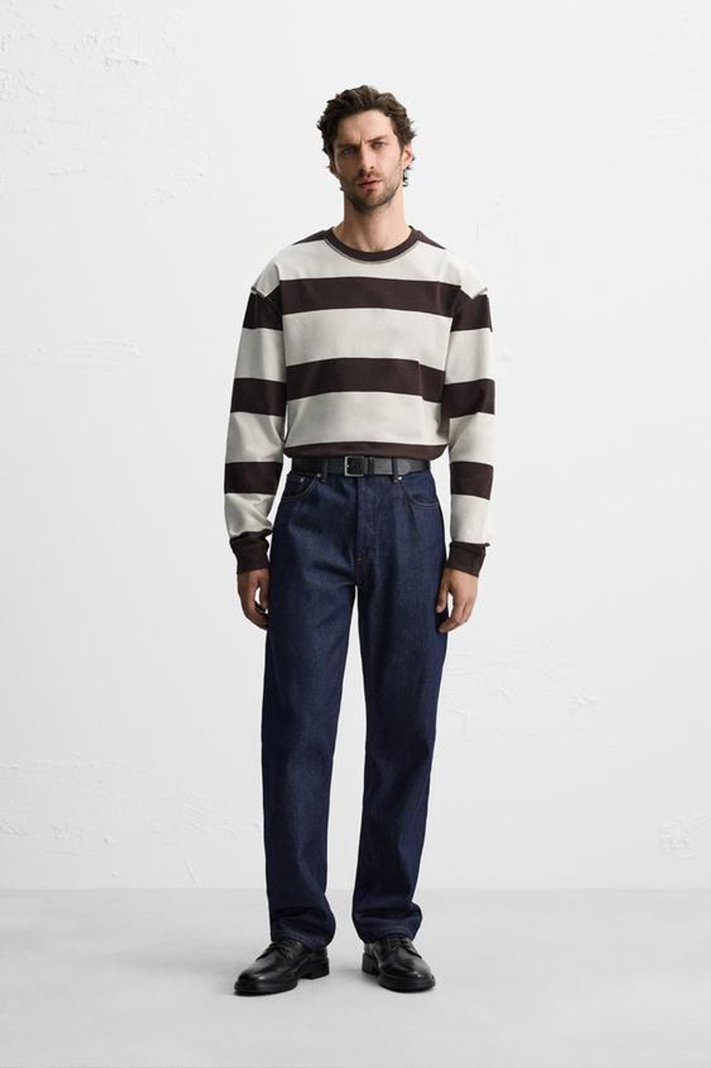 ZARA ЖАККАРДОВАЯ ФУТБОЛКА В ПОЛОСКУ, КОРИЧНЕВЫЙ/БЕЛЫЙ