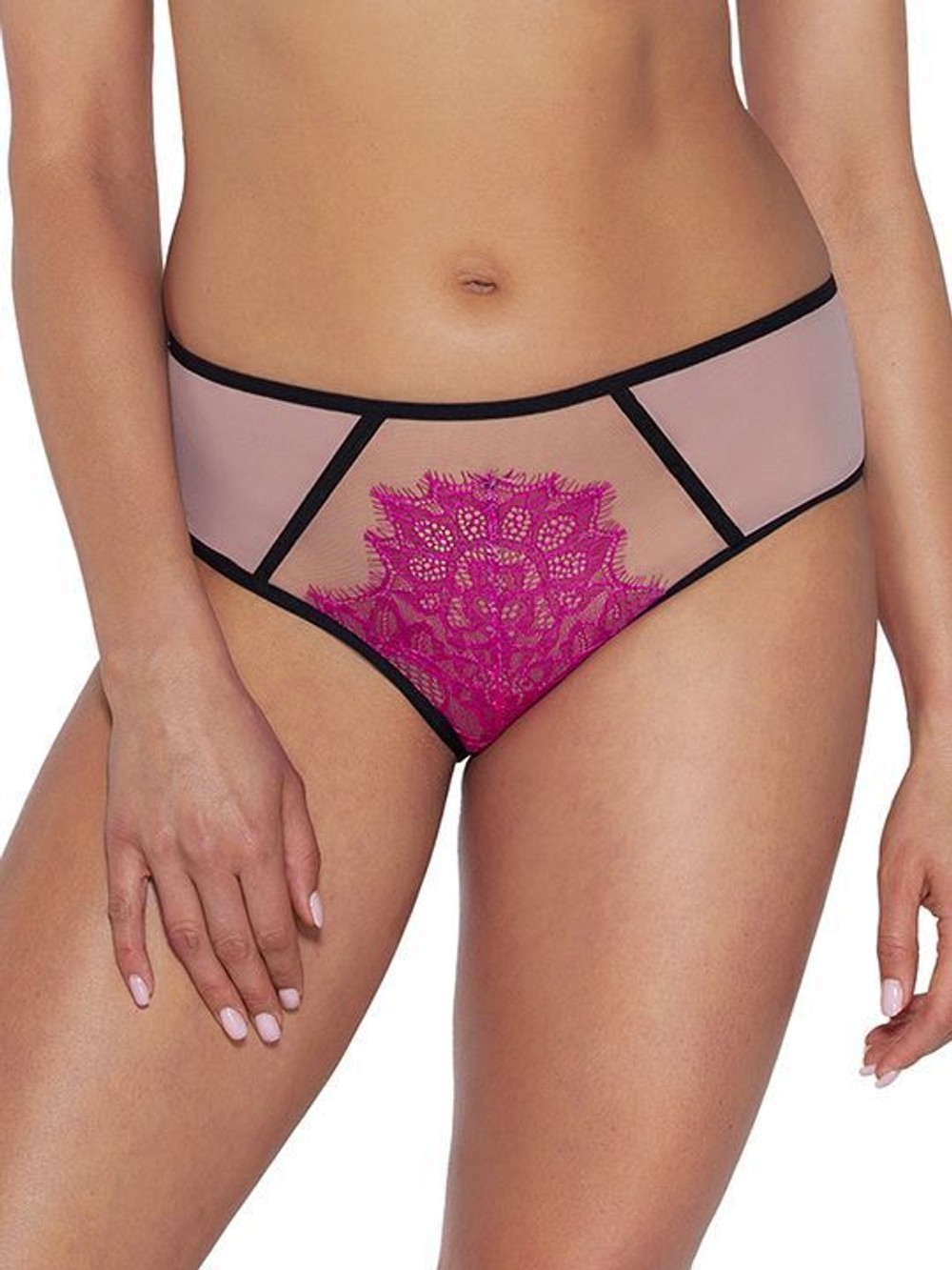 Соблазнительные трусики-бразилиана с ярким кружевом (Размер: L) (Цвет: розовый)