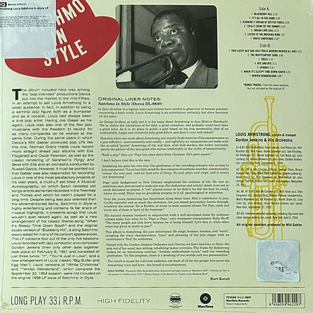 Louis Armstrong With Gordon Jenkins and his Chorus and Orchestra – Satchmo In Style (Европа 2017г.)