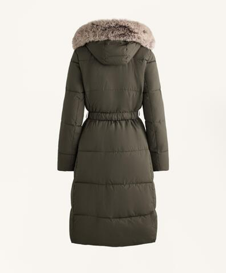 Oysho Длинная водоотталкивающая утепленная куртка Primaloft®, темный хаки