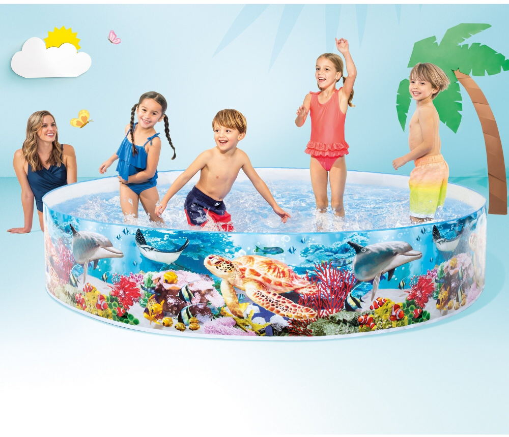 Бассейн каркасный Intex 58472 Snapset 244х38 см / Круглый сборный бассейн Пляжные друзья Интекс жесткий для дачи