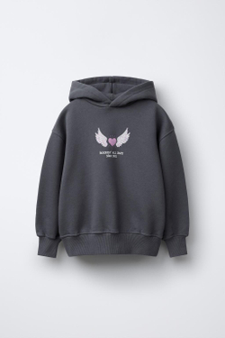 ZARA ХУДИ С ПРИНТОМ, СЕРО-СИНИЙ