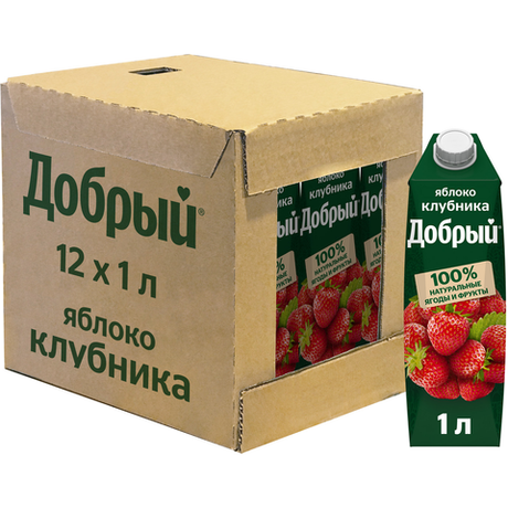 Добрый сок "Яблоко-Клубника" 1,0 л. (12 шт. в упаковке)