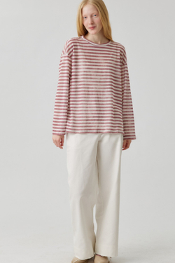 Топ с разрезами в розовую полоску из льна