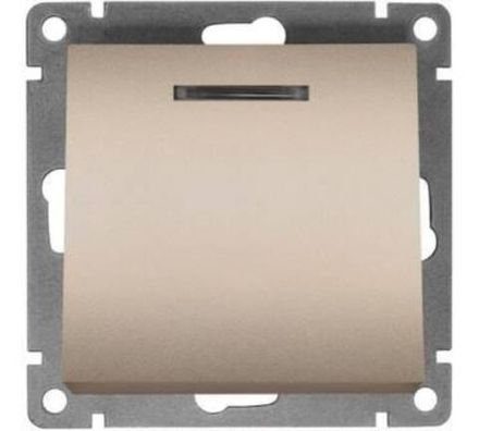 Выключатель одноклавишный с подсветкой "UNIVersal" серия "Афина ", с/у, 10А, 220В, шампань (еврослот