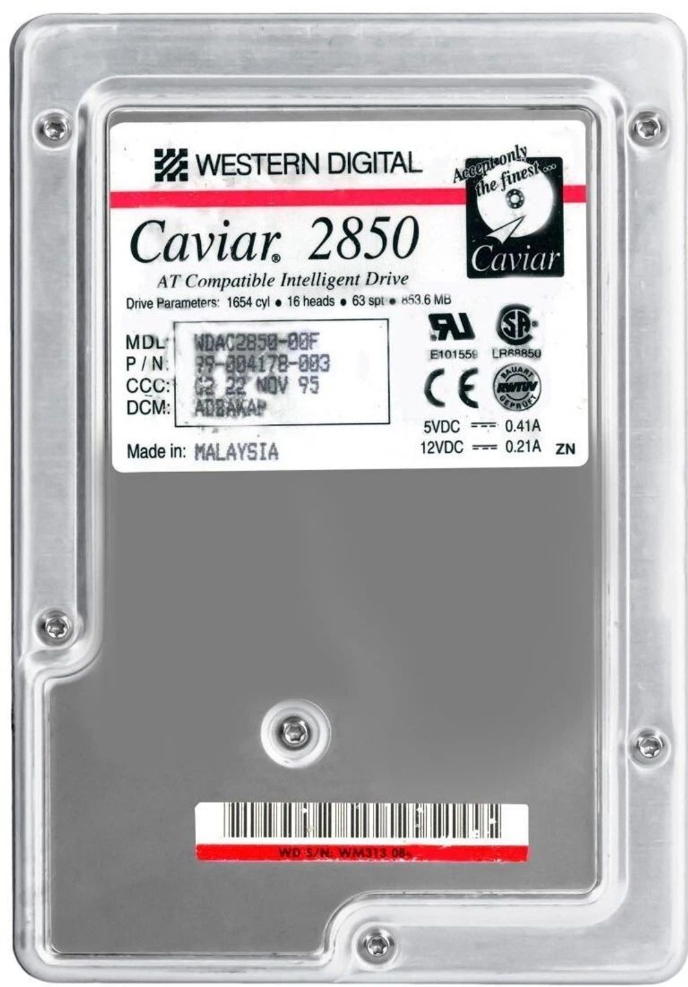 Жесткий диск WD CAVIAR 2850 WDAC2850-00F 853 МБ ATA 4.5K 3,5''50-00F 853 MB 4500 RPM 3.5" IDE Hard Drive HDD