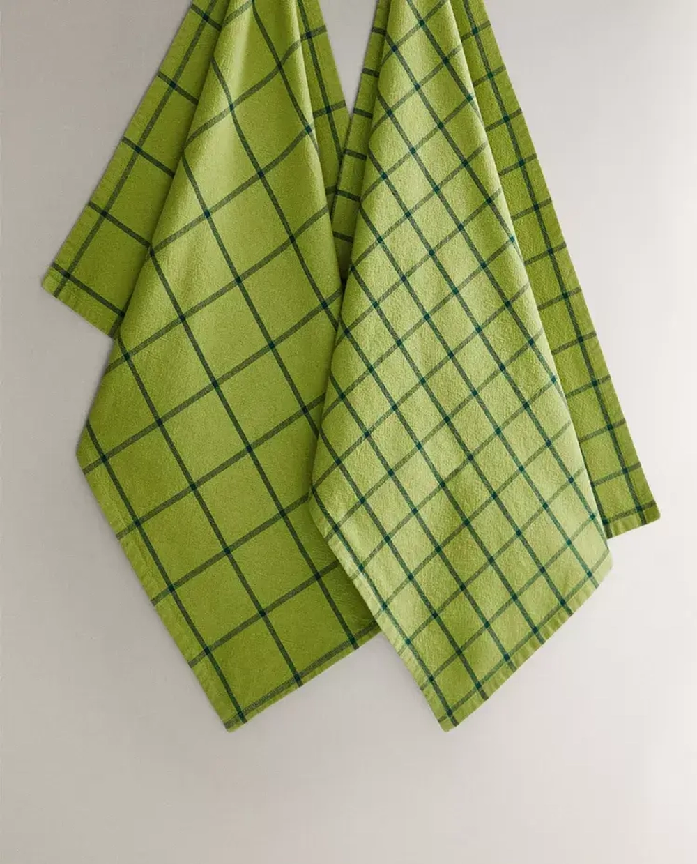 ZARA HOME КУХОННЫЕ ПОЛОТЕНЦА ИЗ ХЛОПКА В КЛЕТКУ (НАБОР ИЗ 2 ШТ.), ЗЕЛЕНЫЙ