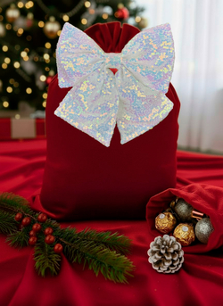 Бант на елку большой новогодний на верхушку белый перламутр