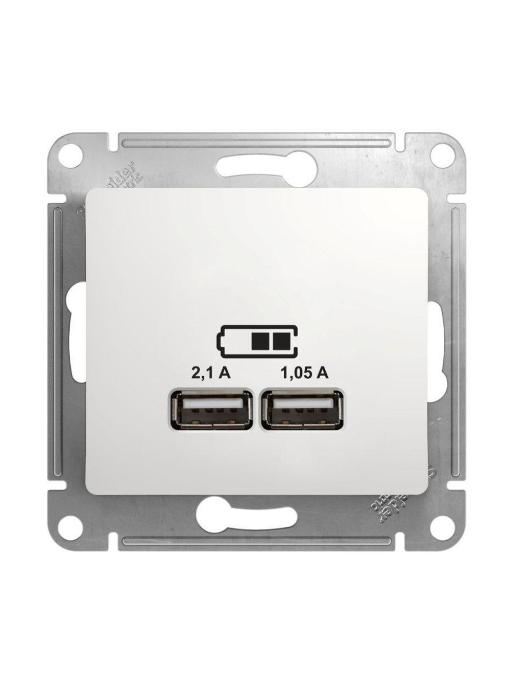 Розетка USB 2-м СП Glossa тип A+A 5В/2.1А 2х5В/1.05А механизм бел. SE GSL000133