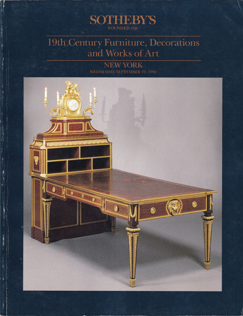 Каталог аукциона Sotheby's, Нью-Йорк, Мебель, декоративно-прикладное искусство и предметы искусства XIX века от 19 сентября 1990 года