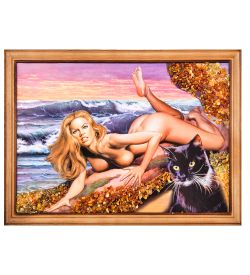 AMB-71/66 Картина «Девушка и море» (с янтарной крошкой) дер.краш.рамка 21х30
