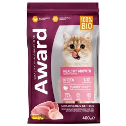 Award healthy growth сухой корм для котят от 1 месяца, беременных и кормящих кошек, с индейкой, курицей, рыбьим жиром и семенами льна - 400 г