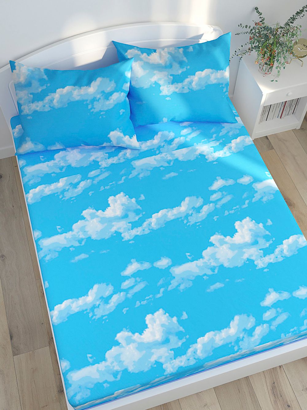 Постельное белье Сказка "Сlouds" евро Наволочка 50х70 см 2 шт Простынь 240х215 см Пододеяльник 200х215 см, перкаль