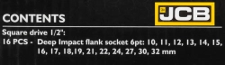 Набор головок ударных глубоких, 16пр.(6-гр),1/2''(10-19, 21, 22, 24, 27, 30, 32мм),в пласт.кейсе JCB JCB-4169-5MPB