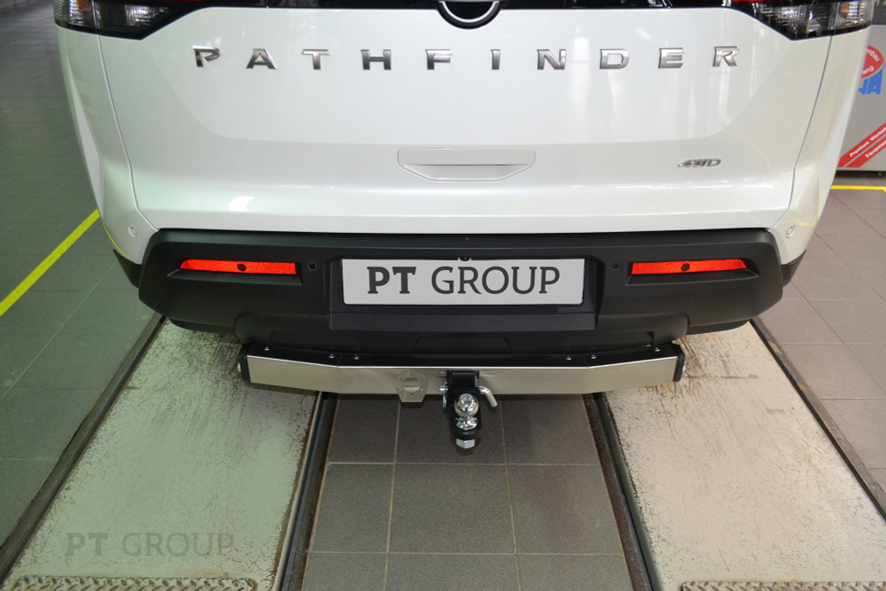 Фаркоп PT GROUP /съемный квадрат/ с нержавеющей накладкой для Nissan Pathfinder 2022-(паспорт и сертификат в комплекте)(без электрики) арт.NPA-22-991124.00