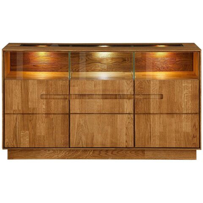 Комод Паво из дуба с подсветкой 140х80х42, 3 двери со стеклом, цвет натуральный