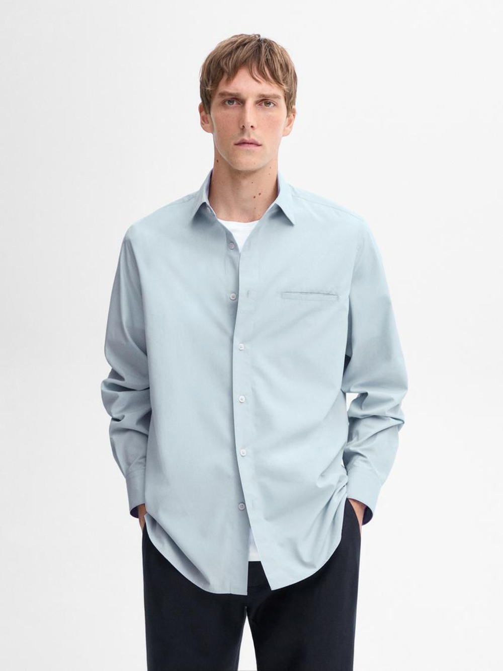 Massimo Dutti Хлопковая рубашка, небесно-голубой