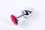 Анальная пробка металлическая серебристая с красным кристаллом Onjoy Metal Plug Silver Large (Цвет: серебряный с красным)