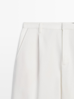 Massimo Dutti Хлопковые брюки с вытачками, белый