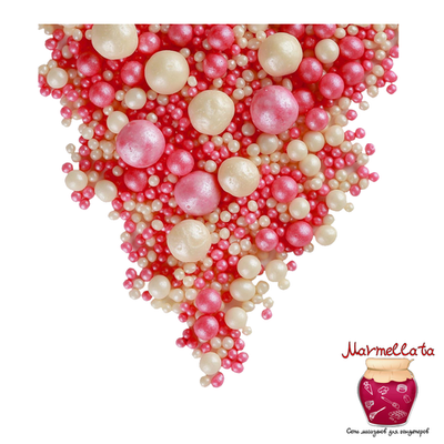 Шоколадный декор "Жемчуг микс розовый, серебро" 3 размера №109, 100 гр.