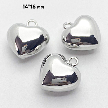 Подвеска Сердце, цвет серебро (родий), размер 15*17 мм, цена за 1 шт