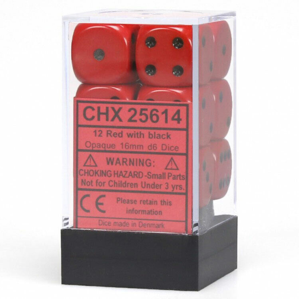 Chessex 12-D6 set (16mm) - Opaque Red/Black