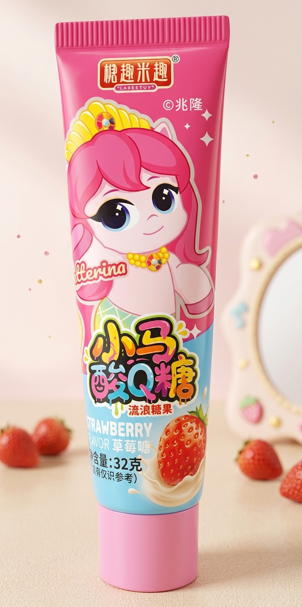 Жевательная резинка Candy Fan 32гр клубника тюбик