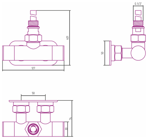 Вентиль Сунержа 1х1/2" угловой скрытый-скрытый EU50 левое