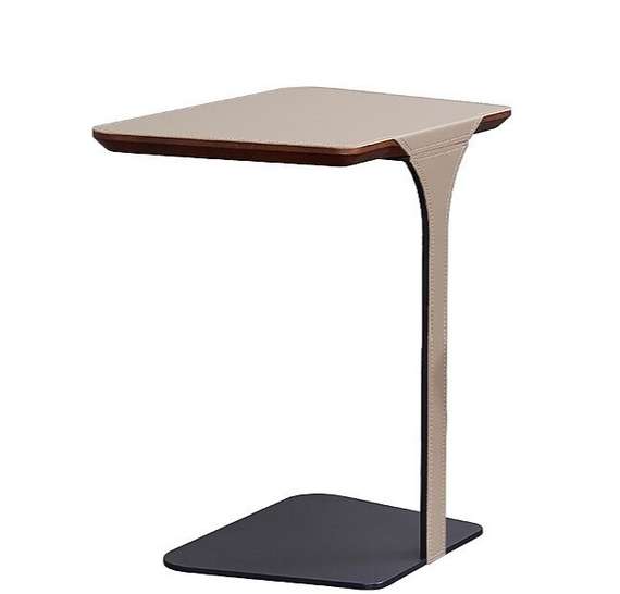 Приставной журнальный столик 4534, сталь, бежевая экокожа