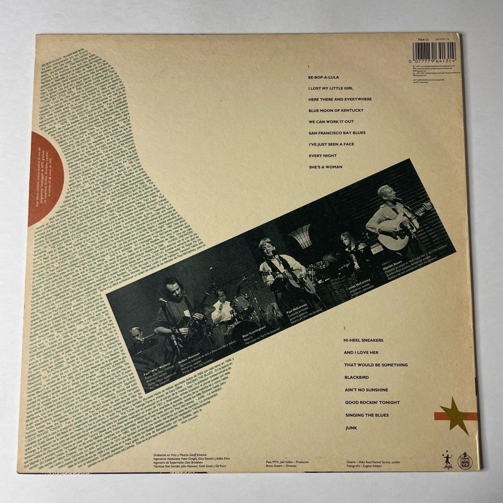 Винтажная виниловая пластинка LP Paul McCartney Unplugged (Holland 1991)